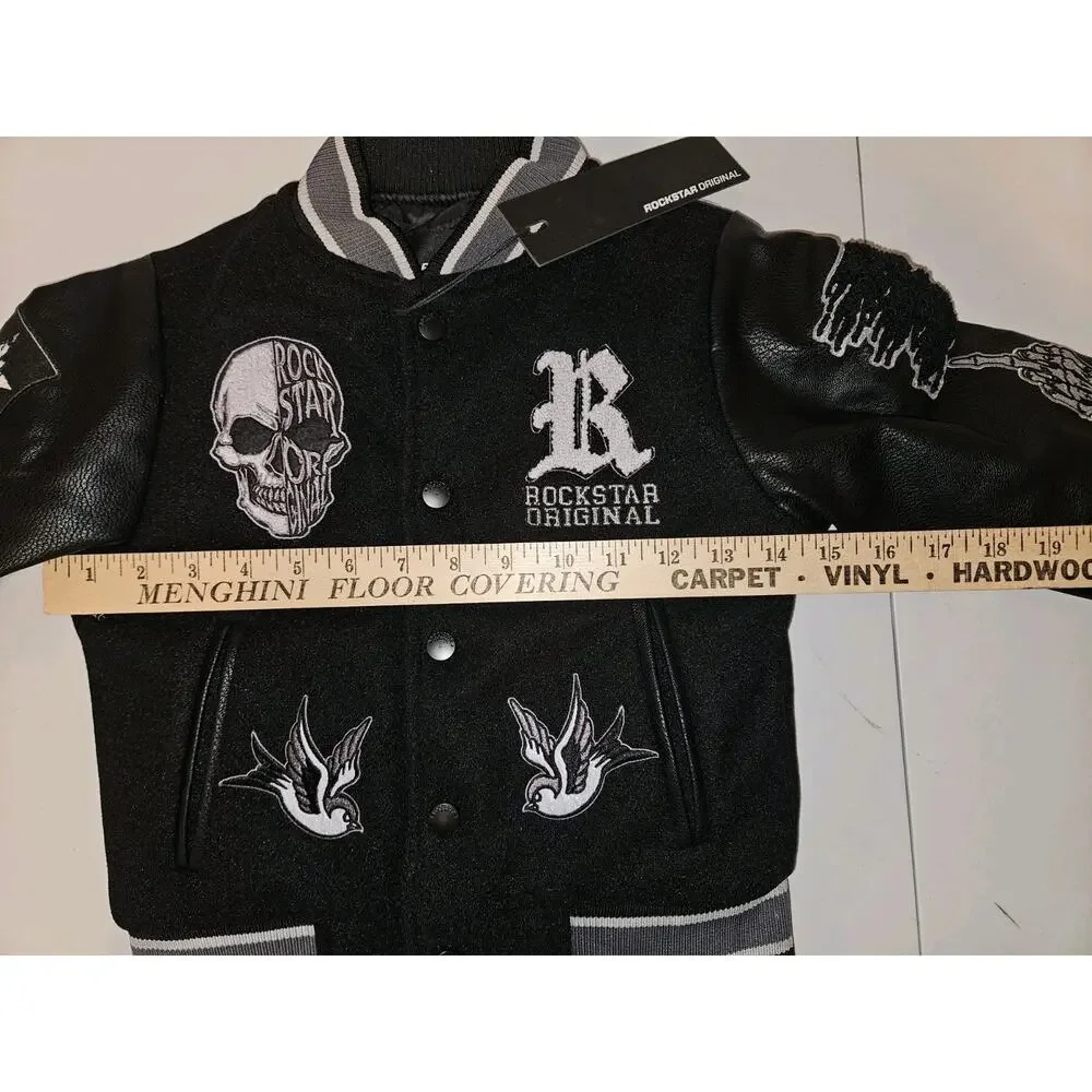 NWT! Rockstar Original YOUTH Boys Vidar Black Varsity Bomber Jacket SZ 6/7 $165